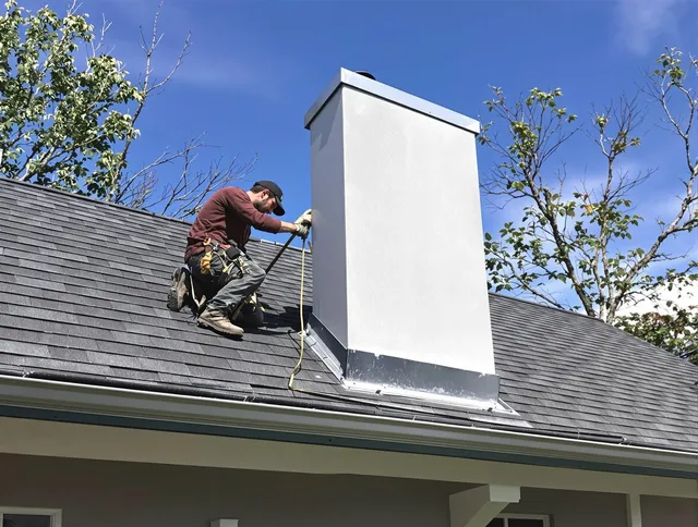 Anaheim Chimney Sweep team member finishing chimney construction in Anaheim, CA