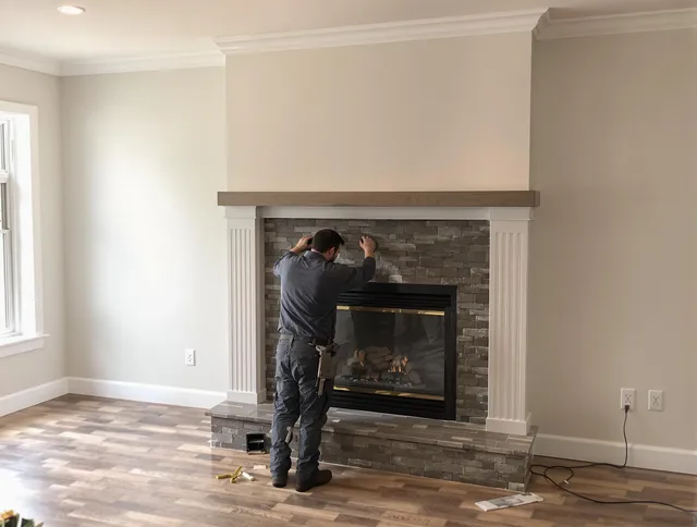 Anaheim Chimney Sweep finishing a custom fireplace install in Anaheim, CA